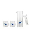 Set of Little Blue Fish Pitcher and Four Rounded Little Blue Fish Glasses