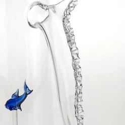Set of Little Blue Fish Pitcher and Four Rounded Little Blue Fish Glasses