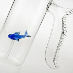 Set of Little Blue Fish Pitcher and Four Rounded Little Blue Fish Glasses