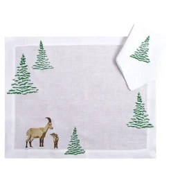 Set of Mountain Goat Rectangular Linen Placemat And Napkin