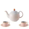 Set of Murrine Grey Small Teapot with Two tea Cups and Saucers