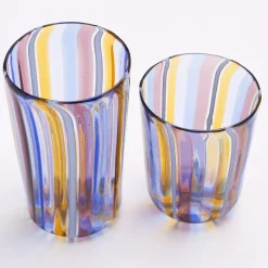 Set of Opal Water and Wine Murano Glasses for Six