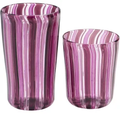 Set of Pink Water and Wine Murano Glasses for Six