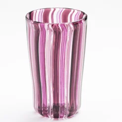 Set of Pink Water and Wine Murano Glasses for Six