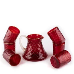 Set of Red Balloton Pitcher and 6 Glasses