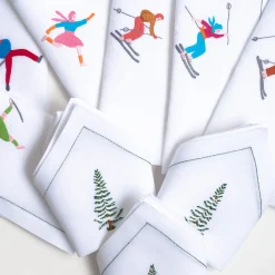 Set of Ski Hand Embroidered Placemat and Napkin #4