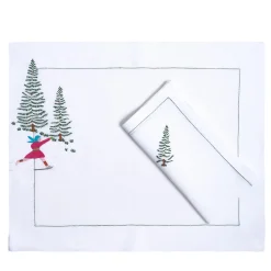 Set of Ski Hand Embroidered Placemat and Napkin #5
