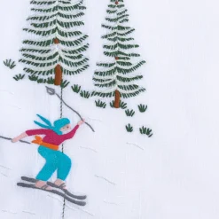 Set of Ski Hand Embroidered Placemat and Napkin #3