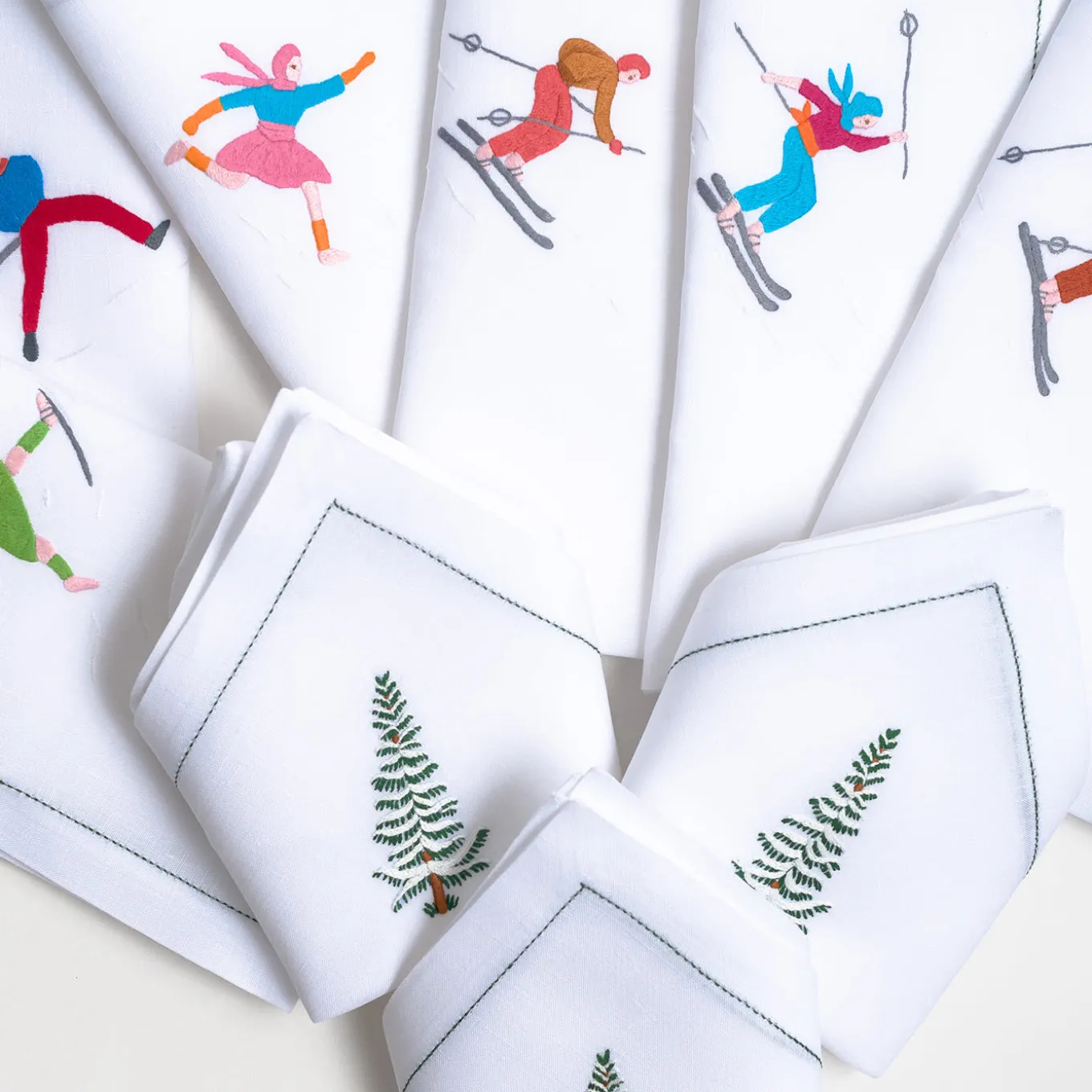 Set of Ski Hand Embroidered Placemat and Napkin #3