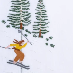 Set of Ski Hand Embroidered Placemat and Napkin #1