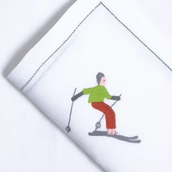 Set of Ski Hand Embroidered Placemat and Napkin #2