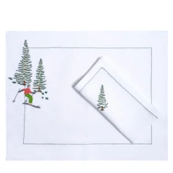 Set of Ski Hand Embroidered Placemat and Napkin #6