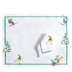 Set of Ski Season Rectangular Linen Placemat and Napkin