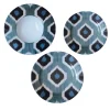Set of Three Ikat Ceramic Plates in Blue and White for 1
