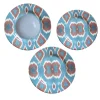 Set of Three Ikat Ceramic Plates in Blue Red and White for 1