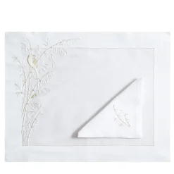 Set of White Bamboo Rectangular Linen Placemat And Napkin