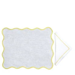 Set Of Yellow And White Placemat And Napkin
