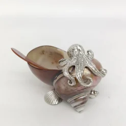 Shell & Silver Salt Bowl with Mother-of-Pearl Spoon