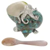 Shell & Silver Turquoise Salt Cellar with Mother-of-Pearl Spoon