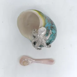 Shell & Silver Turquoise Salt Cellar with Mother-of-Pearl Spoon