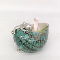 Shell & Silver Turquoise Salt Cellar with Mother-of-Pearl Spoon