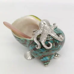 Shell & Silver Turquoise Salt Cellar with Mother-of-Pearl Spoon