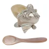 Shell & Silver White Salt Cellar with Mother-of-Pearl Spoon