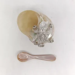 Shell & Silver White Salt Cellar with Mother-of-Pearl Spoon