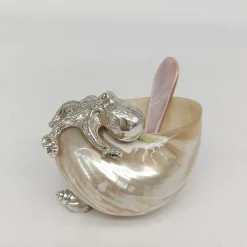 Shell & Silver White Salt Cellar with Mother-of-Pearl Spoon