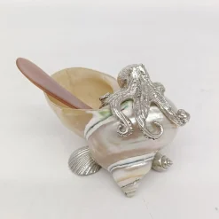 Shell & Silver White Salt Cellar with Mother-of-Pearl Spoon