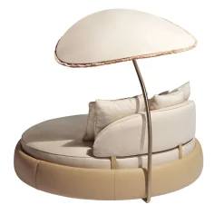 Siesta Round Beige fabric with Sunshade Outdoor Daybed