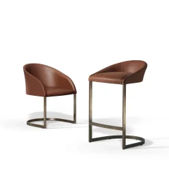 Sign brown leather with bronze finish brass base high stool