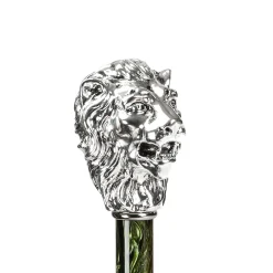 Silver Lion Handle Green Umbrella
