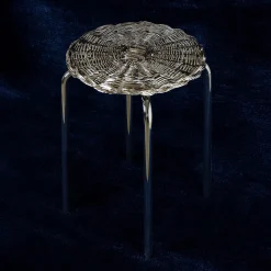 Silver Plated Woven Metal Stool