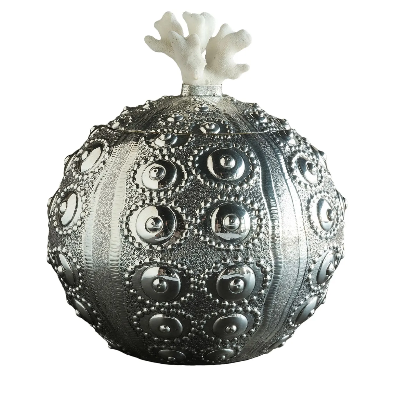 Silver Sea Urchin Box with Coral Lid