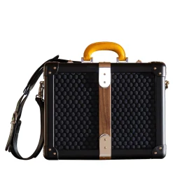 Singapore Black Textured Fabric 24H Trunk with Mahogany Trim