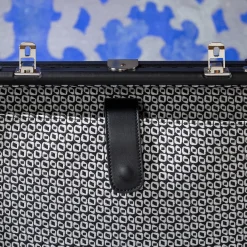 Singapore Black Textured Fabric 24H Trunk with Mahogany Trim