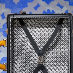 Singapore Black Textured Fabric 24H Trunk with Mahogany Trim