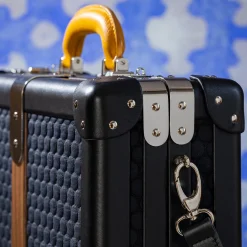 Singapore Black Textured Fabric 24H Trunk with Mahogany Trim