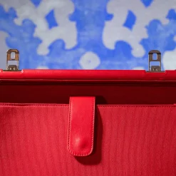 Singapore Red Textured Fabric 24H Trunk with Mahogany Trim