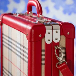 Singapore Red Textured Fabric 24H Trunk with Mahogany Trim