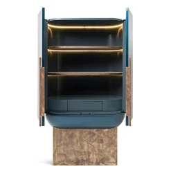 Siona Blue Polished Lacquered Wood And Leather Bar Unit