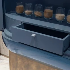 Siona Blue Polished Lacquered Wood And Leather Bar Unit