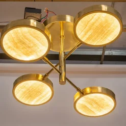 Sistema Solare 4-Light Ivory-Toned Onyx And Brass Chandelier