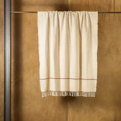Size Fringed Beige Blanket