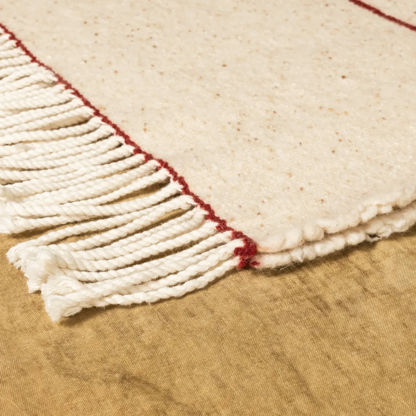 Size Fringed Beige Blanket