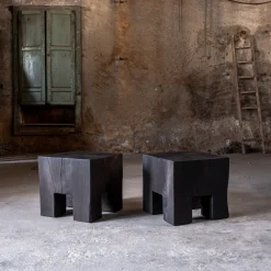 Skelly Cube Charred Finish Side Table