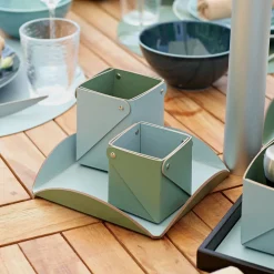 Sky Blue and Eucalyptus Leather Sauce Holder