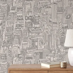 Skyscrapers Pattern New York City Buildings Hand Drawn Wallpaper