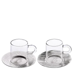 SLO2 Set of 2 Crystal Espresso Cups with Silver-Plated Saucers